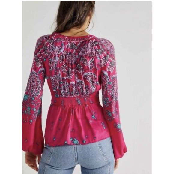 COPY - Free People Run Free Floral Blouse Pink XS - Picture 3 of 12